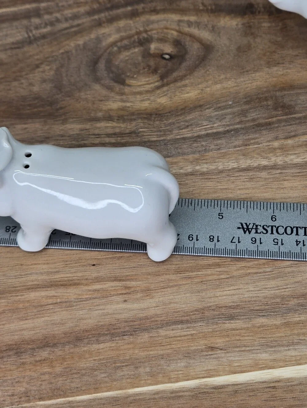 White Ceramic Hippo Salt & Pepper Shakers Set Gold Ear Trim Hat Couple Minimal